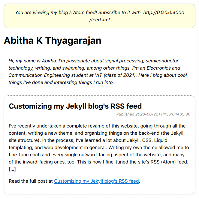 Screenshot of the feed in my browser, looking like a normal webpage with clearly defined headings and post entries.