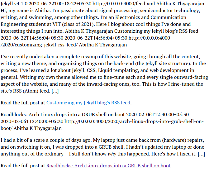 Screenshot of the feed in my browser, appearing as a wall of text.