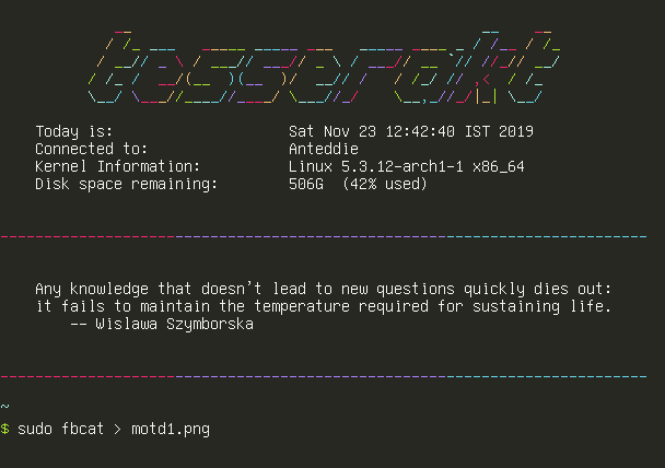 TTY screenshot showing my MOTD